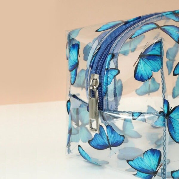 TRANSPARENT WITH BLUE BUTTERFLY COSMETICS POUCH - Image 3