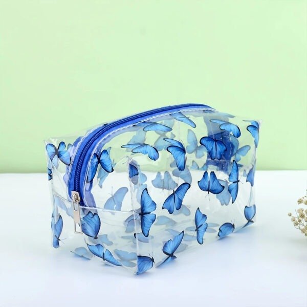 TRANSPARENT WITH BLUE BUTTERFLY COSMETICS POUCH - Image 2