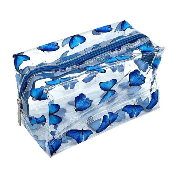 TRANSPARENT WITH BLUE BUTTERFLY COSMETICS POUCH