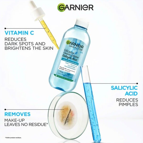 GARNIER FAST CLEAR MICELLAR WATER WITH SALICYLIC ACID FOR ACNE PRONE SKIN 400ML - Image 6