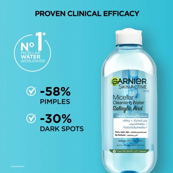 GARNIER FAST CLEAR MICELLAR WATER WITH SALICYLIC ACID FOR ACNE PRONE SKIN 400ML - Image 5