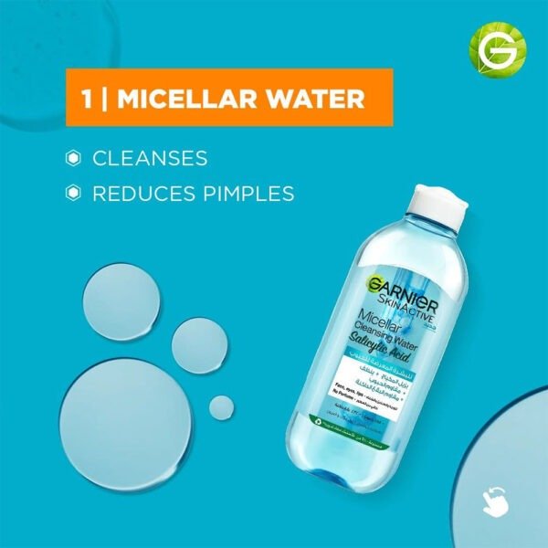 GARNIER FAST CLEAR MICELLAR WATER WITH SALICYLIC ACID FOR ACNE PRONE SKIN 400ML - Image 2