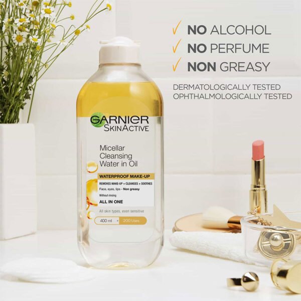 GARNIER MICELLAR WATER OIL-INFUSED FACIAL CLEANSER AND WATERPROOF MAKEUP REMOVER 400ml - Image 4