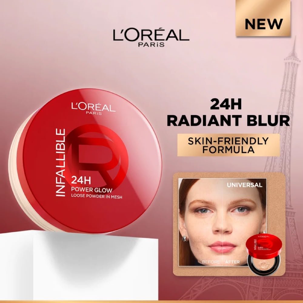 L’Oréal Paris Infallible 24H Power Glow Loose Powder in Mesh, Pore Blurring, Radiant Glow, and Hydrating Formula